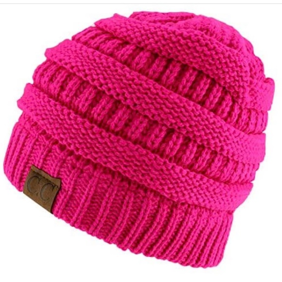 C.C Soft Stretch Cable Knit hot pink, neon pink hat, One Size - Picture 1 of 6